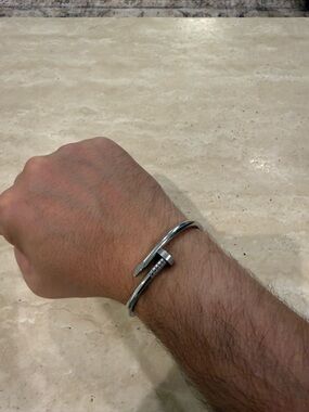 Men's Silver Nail-Style Cuff Bracelet